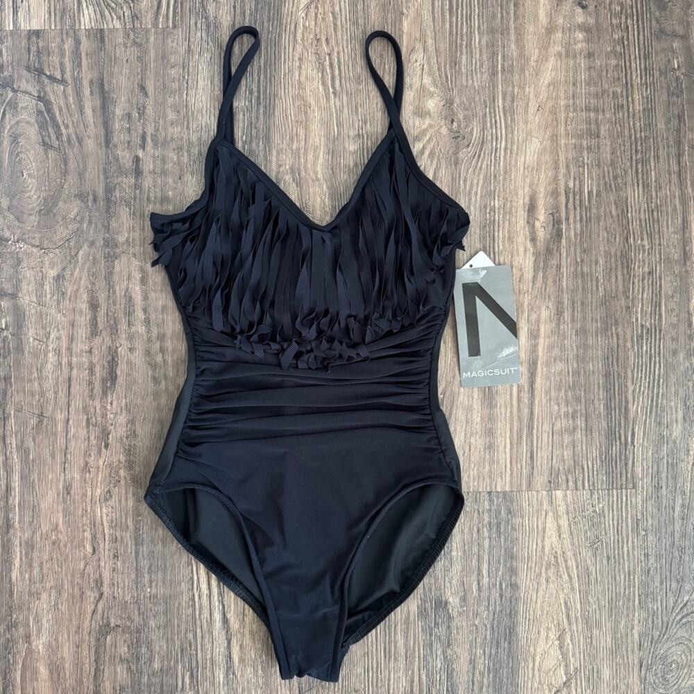 NEW Magicsuit Blaire Fringe One Piece Swimsuit in Black Size 8 - Picture 2 of 10